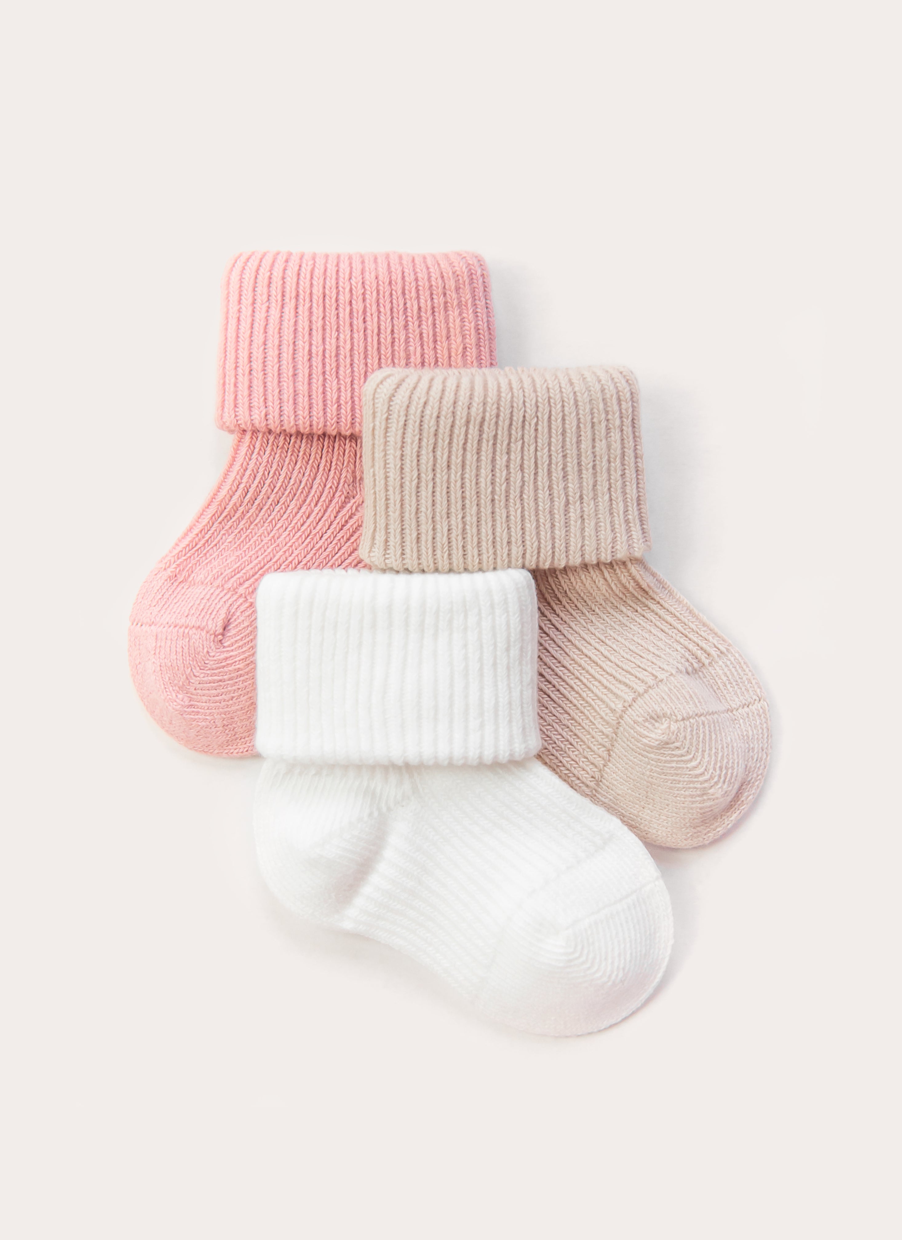 Soft Cotton Socks 3PC/Set (Pink, Nude, White)